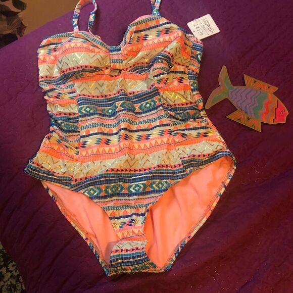 Multicolored shiny Heart and Harmony one piece swimsuit - Picture 2 of 6